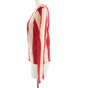 COMME des GARCONS GIRL AD2019 ストライプ 長袖 ニット カットソー クルーネック ウール S 赤 レッド ベージュ