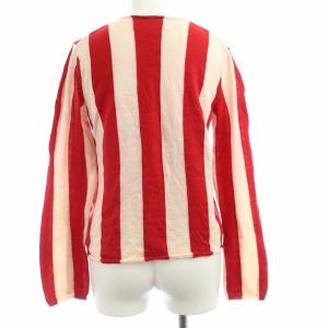 COMME des GARCONS GIRL AD2019 ストライプ 長袖 ニット カットソー クルーネック ウール S 赤 レッド ベージュ