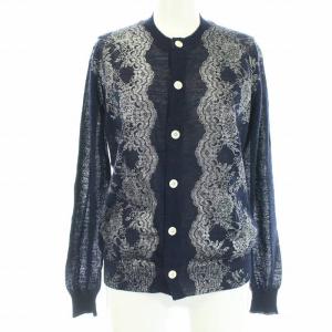 AD2017 18SS カーディガン クルーネック 総柄 花柄 長袖 ネイビー シルバー
