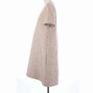 BALENCIAGA 2015年製 ツイード 半袖 ワンピース ひざ丈 Vネック 36 XS ピンクベージュ