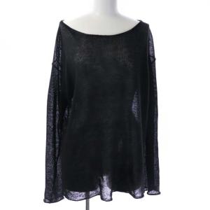 19SS ケーブルニット カットソー 長袖 シアー シースルー 麻 リネン 黒 ブラック