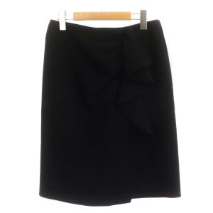 タイトスカート ひざ丈 フリル 白タグ イタリア製 タグ付き 36 S ブラック