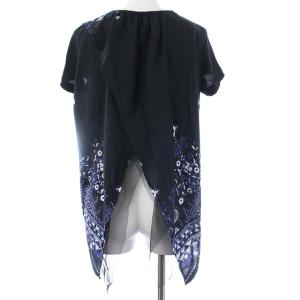 sacai 17年製 トライバルレース バックオープン カットソー 半袖 プリント 切替 3 L 黒 青 ブラック ブルー 17-02947