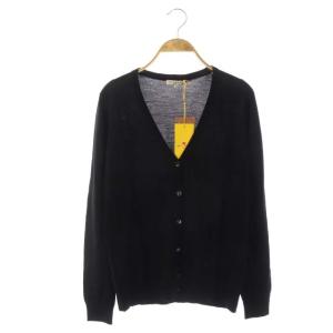 ニット カーディガン 長袖 Vネック ウール 44 ブラック