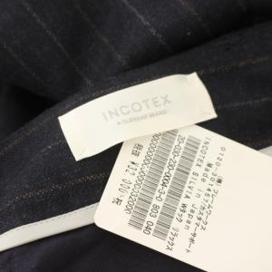 INCOTEX Wタックリラックスフィットパンツ ワイドパンツ チョークストライプ ウール 40 紺 ネイビー