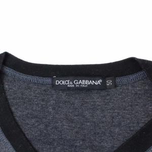 DOLCE&GABBANA ロゴプレート Tシャツ カットソー 半袖 Vネック 50 L グレー ブラック 黒