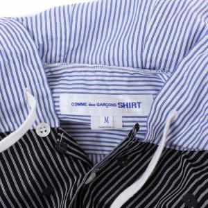 COMME des GARCONS SHIRT 22SS ストライプフーデッドシャツ 切替 M ブルー