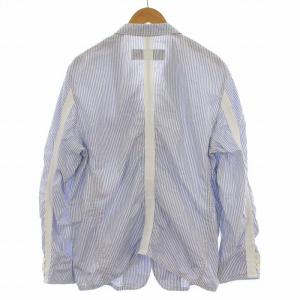 COMME des GARCONS HOMME AD2007 08SS 製品洗い テーラードジャケット ストライプ 薄手 ギャザー L 水色 ライトブルー HA-J071