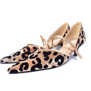 FLOCKY LEOPARD PUNPS パンプス ポインテッドトゥ ストラップ ヒョウ柄 レオパード L 茶 ブラウン OF