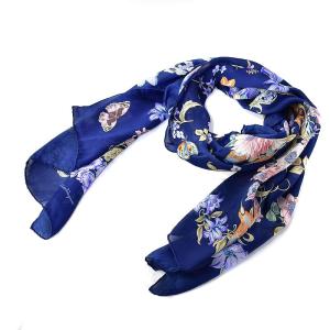 現行タグ スカーフ ストール フラワープリント 花柄 シルク100％ 紺 ネイビー OF