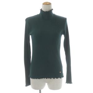 カットソー リブ ハイネック プルオーバー 長袖 ロゴプレート 38 グリーン