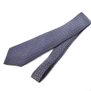 HERMES ネクタイ レギュラータイ 総柄 シルク100％ ネイビー