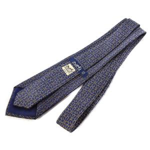 HERMES ネクタイ レギュラータイ 総柄 シルク100％ ネイビー
