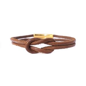HERMES レザーブレスレット ゴールド金具 アクセサリー 茶 ブラウン