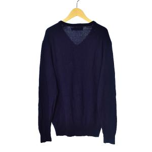 POLO RALPH LAUREN ニット セーター 長袖 Vネック ロゴ刺繍 ウール M 紺 ネイビー