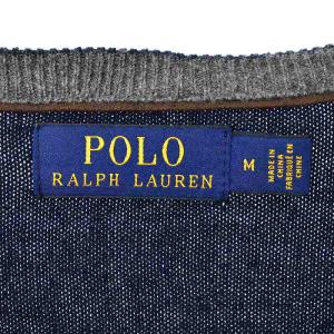 POLO RALPH LAUREN ニット セーター 長袖 Vネック ロゴ刺繍 ウール M 紺 ネイビー