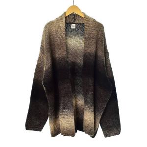 カーディガン グラデーション ボタンレス L ブラウン