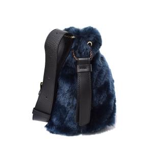 FURLA CAOS カオス フェイクファー ショルダーバッグ バケットバッグ 紺 ネイビー
