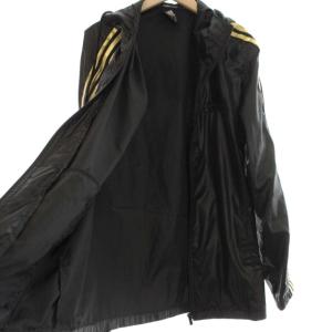 adidas パーカー ジップアップ ライン ロゴ 刺繍 薄手 O XL 黒 ブラック