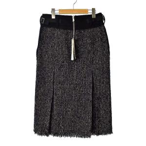 sacai 20AW Tweed Skirt ロング プリーツ ウール切替 2 ブラック 20-05217