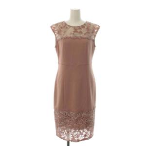 ワンピース ドレス ノースリーブ ひざ丈 レース シアー シースルー 切替 タイト Iライン 36 S ピンクベージュ