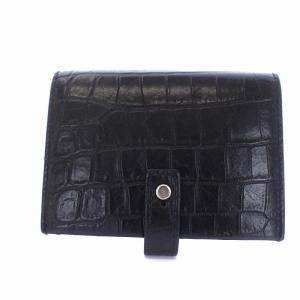 SAINT LAURENT PARIS クロコ型押し カードケース 名刺入れ 二つ折り レザー YSLボタン ブラック