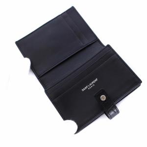 SAINT LAURENT PARIS クロコ型押し カードケース 名刺入れ 二つ折り レザー YSLボタン ブラック