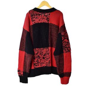 sacai 22-02703M 22SS パッチワークバッファローチェックニット 2 赤 黒