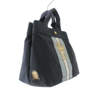 A.D.M.J. タグ付き ハンドバッグ ロゴ ライン パスケース付き ナイロン 鞄 紺 ネイビー