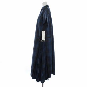sacai 20SS コットンポプリンドレス 半袖 ロング チェック M ネイビー 20-05188