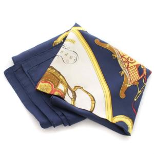 カレ90 スプリングス スカーフ ストール 大判 シルク100% サテン 紺 ネイビー