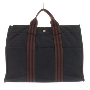 HERMES フールトゥMM トートバッグ キャンバス 鞄 紺 ネイビー