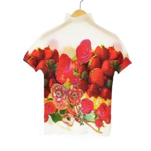 me ISSEY MIYAKE Tシャツ ハイネック フルーツ いちご柄 白 赤