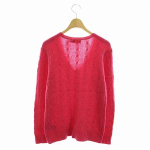 POLO RALPH LAUREN ニット セーター Vネック ワンポイント ロゴ 刺繍 ケーブル編み 長袖 S ピンク