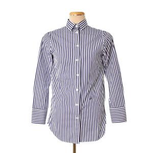 21SS ブラウス シャツ 長袖 ストライプ ワンポイント 刺繍 ネイビー MB211-5029