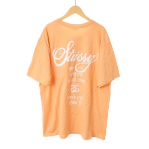 STUSSY ワールドツアー Tシャツ カットソー 半袖 クルーネック プリント L オレンジ