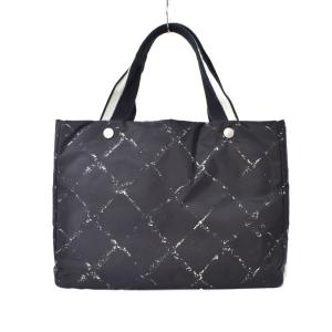 CHANEL 6番台 トラベルライン トートバッグ ハンドバッグ 総柄 ナイロン ブラック