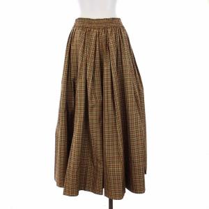 BLAMINK 21AW チェックギャザースカート フレア ロング イージー 38 M オレンジ 黒 緑