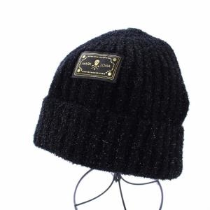 MARK&LONA ニット帽 ニットキャップ ビーニー ラメ ロゴワッペン F 黒 ブラック MLF-0D-FC19