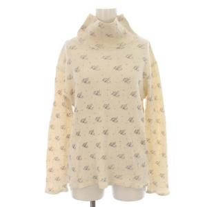 ワッフルカットソー ハイネック ボトルネック 総柄 長袖 1 S 白 ホワイト