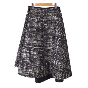 Drawer ジャカード アシンメトリー スカート ひざ丈 チェック 38 ブラック 6524-299-1383