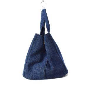 PRADA カナパM トートバッグ ハンドバッグ デニム ロゴ インディゴ ブルー B1877B