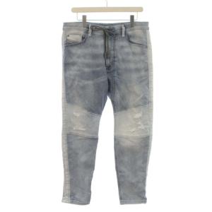 NARROT デニムスウェットパンツ ダメージ加工 テーパード ストレッチ 30 M 水色