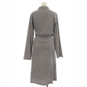 agnes b. PARIS ワンピース シャツワンピ ロング ギンガムチェック リボン 長袖 40 L 黒 ブラック 白 ホワイト