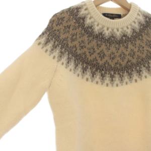 Brooks Brothers タグ付き ニット セーター アルパカ混 クルーネック S 白 ホワイト 茶 ブラウン