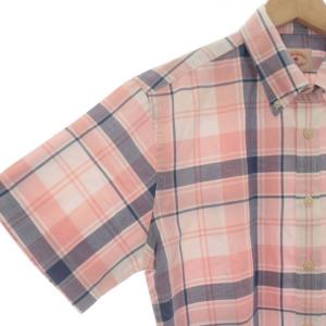 Brooks Brothers タグ付き ボタンダウンシャツ チェック 半袖 S ピンク 青 ブルー