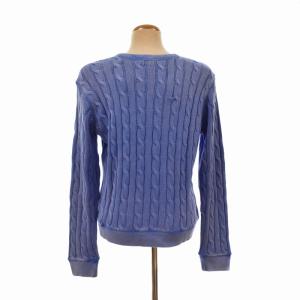 POLO RALPH LAUREN コットンケーブルニット セーター 長袖 ポニー刺繍 ウォッシュ加工 XL 青 ブルー