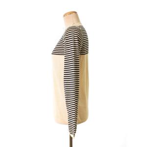 Max Mara ニット カットソー 長袖 ボートネック ボーダー 金ボタン リネン S オフホワイト
