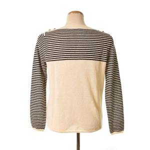 Max Mara ニット カットソー 長袖 ボートネック ボーダー 金ボタン リネン S オフホワイト
