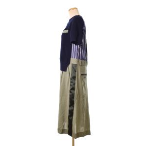 sacai 21SS ドッキングワンピース 半袖 ニット ブラウス 1 ネイビー カーキ 21-05536
